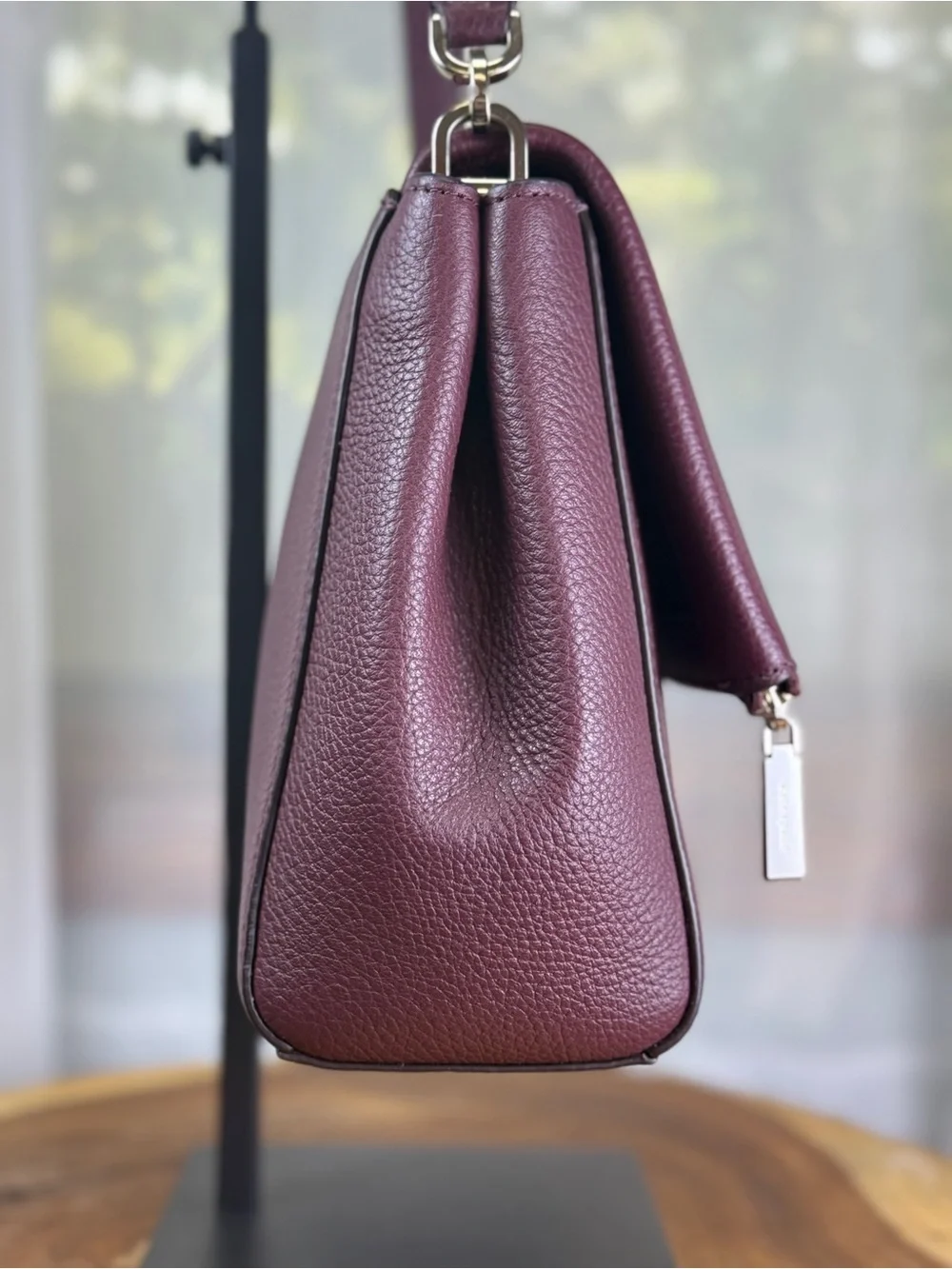 Kate Spade Leila Medium Flap Shoulder Bag Burgundy Leather + Crossbody Strap EUC